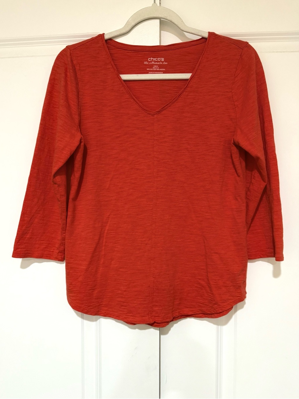 Chico's Burnt Orange V-Neck 3/4 Sleeve Tee